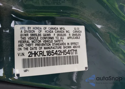 2002 Honda Odyssey Lx from USA, damaged, VIN 2HKRL18542H541711